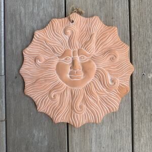 Terracotta Sun Face Wall Hanging 7.5” Celestial Whimsygoth Sun Moon Gallery Wall